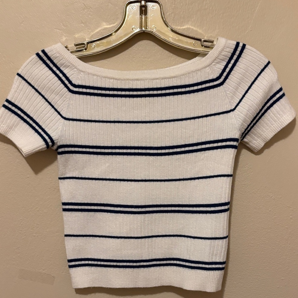 La Hearts White and Navy Striped Top